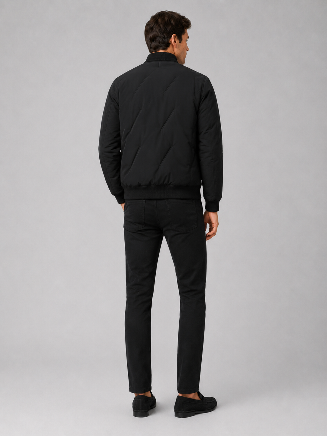 Men's baseball jacket – Black back view – Edward & Lawsen