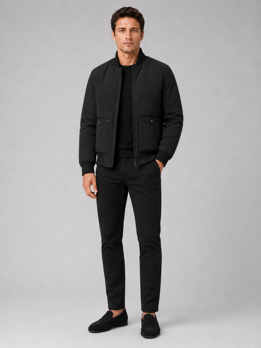 Men's baseball jacket – Black full view – Edward & Lawsen
