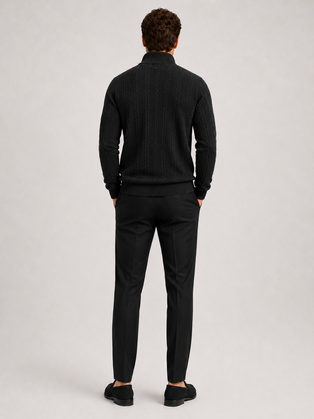 Men's jacquard quarter-zip sweater – Black back view – Edward & Lawsen