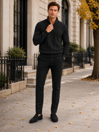 Men's jacquard quarter-zip sweater – Black lifestyle view – Edward & Lawsen