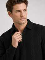 Men's quarter-zip turn-down collar sweater – Black detail view – Edward & Lawsen
