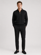 Men's quarter-zip turn-down collar sweater – Black full view – Edward & Lawsen