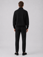 Men's loose fit stand collar quarter-zip sweater – Black back view – Edward & Lawsen