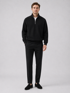 Men's loose fit stand collar quarter-zip sweater – Black full view – Edward & Lawsen