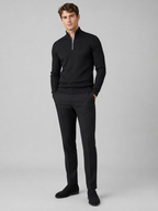 Men's quarter zip mock neck sweater – Black full view – Edward & Lawsen