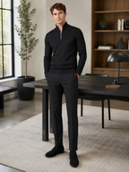 Men's quarter zip mock neck sweater – Black lifestyle view – Edward & Lawsen