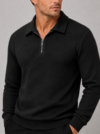 Men's quarter zip polo sweater – Black detail view – Edward & Lawsen