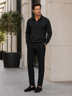 Men's quarter zip polo sweater – Black lifestyle view – Edward & Lawsen