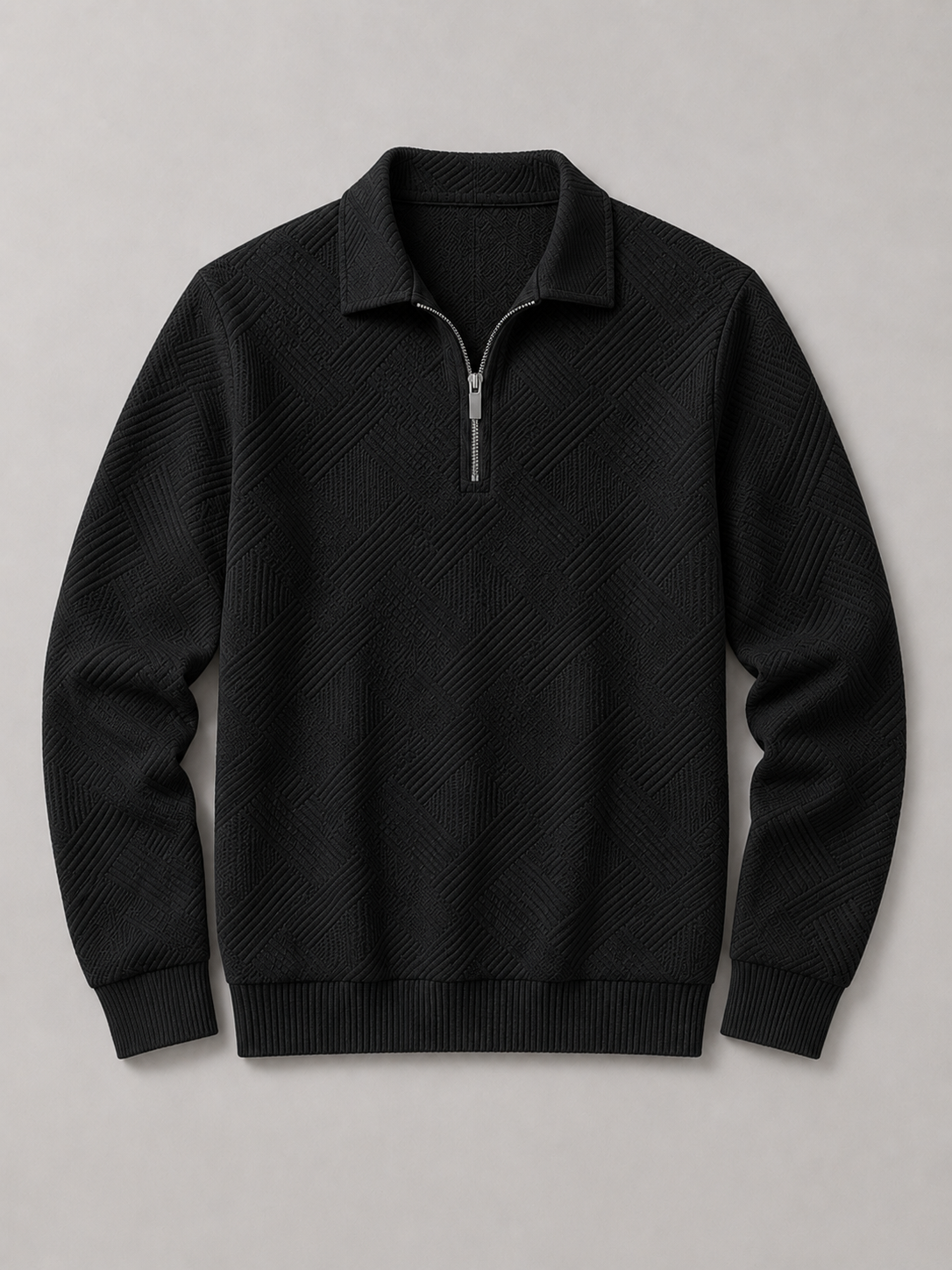 Men's quarter zip polo sweater – Black product view – Edward & Lawsen