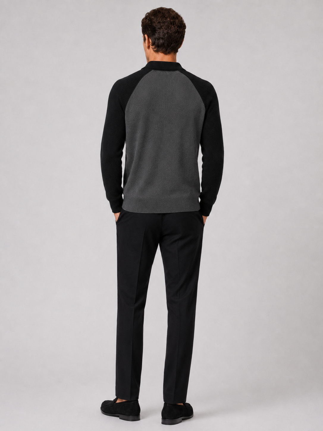 Men's quarter zip polo sweater – Black back view – Edward & Lawsen