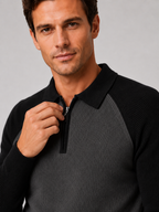 Men's quarter zip polo sweater – Black detail view – Edward & Lawsen