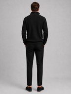 Men's ribbed stand collar quarter-zip sweater – Black back view – Edward & Lawsen