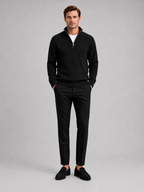 Men's ribbed stand collar quarter-zip sweater – Black full view – Edward & Lawsen