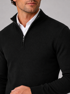 Men's quarter-zip mock neck sweater – Black detail view – Edward & Lawsen