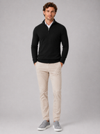 Men's quarter-zip mock neck sweater – Black full view – Edward & Lawsen