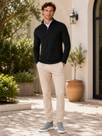 Men's quarter-zip mock neck sweater – Black lifestyle view – Edward & Lawsen