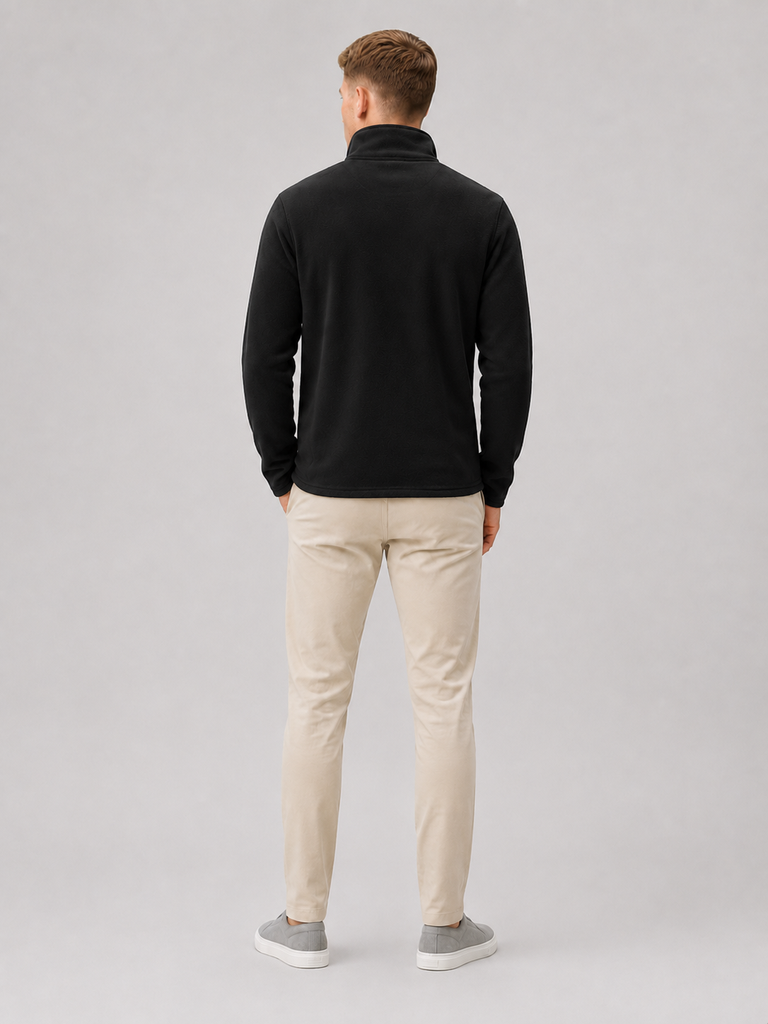 Men's fleece quarter-zip sweater – Black back view – Edward & Lawsen