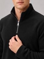 Men's fleece quarter-zip sweater – Black detail view – Edward & Lawsen