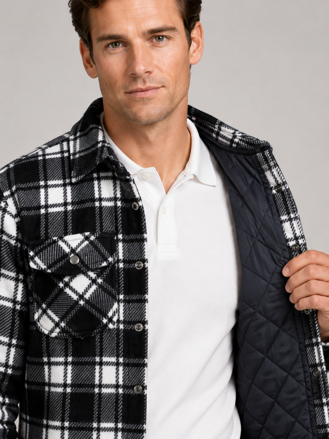 Men's quilted jacket – Black detail view – Edward & Lawsen