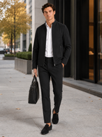 Men's stand collar fall jacket – Black lifestyle view – Edward & Lawsen