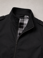 Men's stand collar trench jacket – Black detail view – Edward & Lawsen