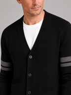 Men's striped color block cardigan – Black detail view – Edward & Lawsen