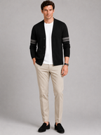 Men's striped color block cardigan – Black full view – Edward & Lawsen