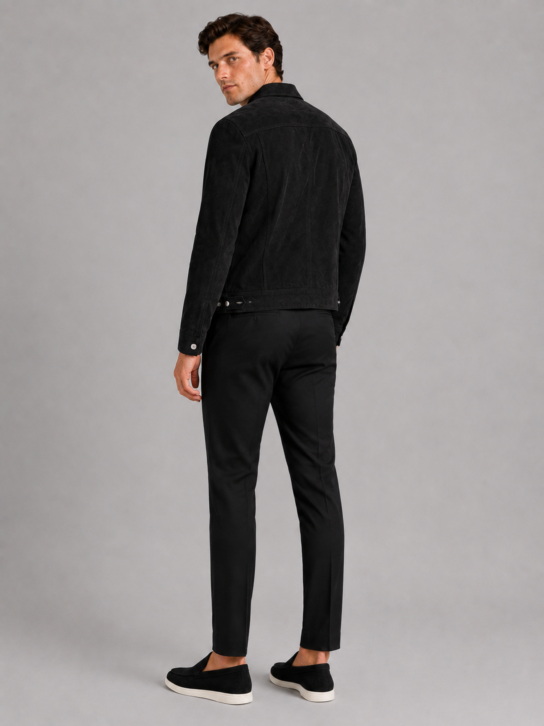 Men's suede fall jacket – Black back view – Edward & Lawsen