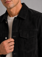Men's suede fall jacket – Black detail view – Edward & Lawsen