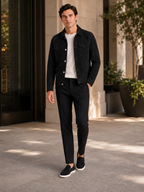 Men's suede fall jacket – Black lifestyle view – Edward & Lawsen
