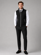 Men's full zip stand collar vest – Black full view – Edward & Lawsen