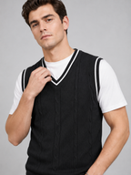 Men's patchwork sweater vest – Black detail view – Edward & Lawsen