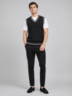 Men's patchwork sweater vest – Black full view – Edward & Lawsen