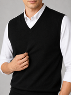 Men's solid color sweater vest – Black detail view – Edward & Lawsen