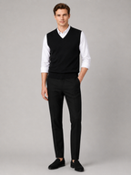 Men's solid color sweater vest – Black full view – Edward & Lawsen
