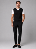 Men's sleeveless sweater vest – Black full view – Edward & Lawsen