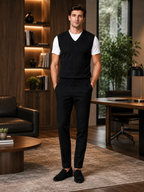 Men's sleeveless sweater vest – Black lifestyle view – Edward & Lawsen