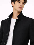 Men's tailored wool blend trench coat – Black detail view – Edward & Lawsen