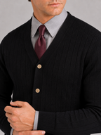 Men's V-neck cardigan – Black detail view – Edward & Lawsen