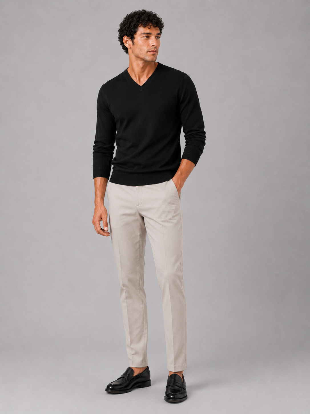 Men's V-neck sweater – Black full view – Edward & Lawsen