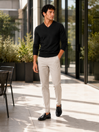 Men's V-neck sweater – Black lifestyle view – Edward & Lawsen
