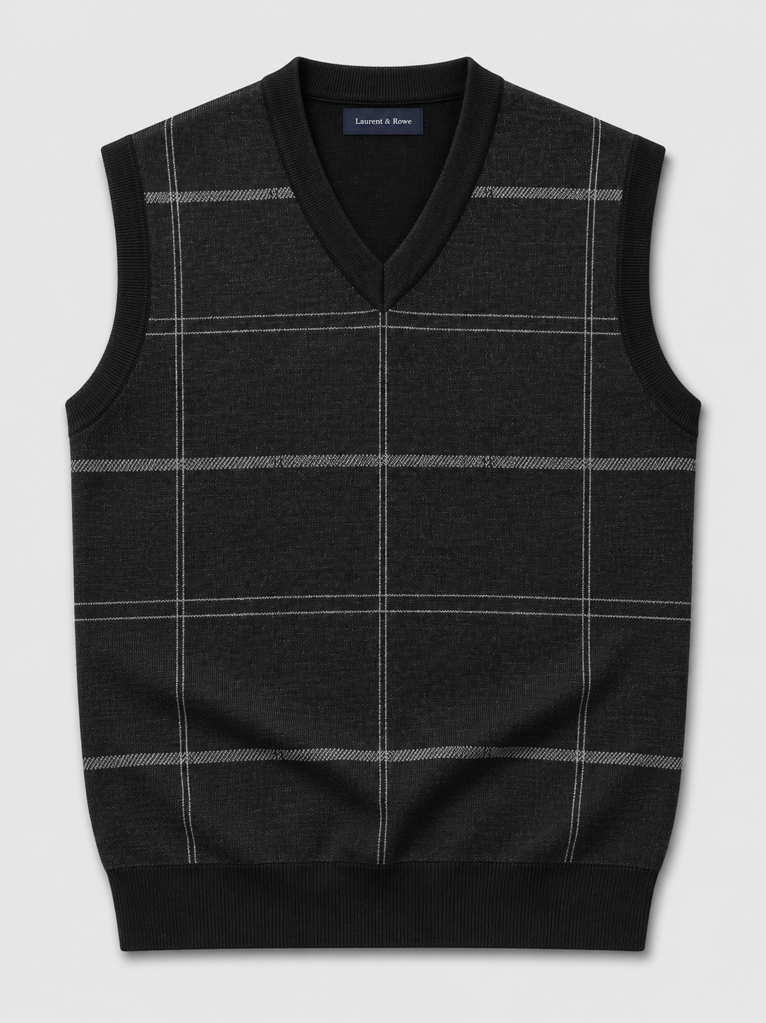 Men's diamond cable knit sweater vest – Black product view – Edward & Lawsen