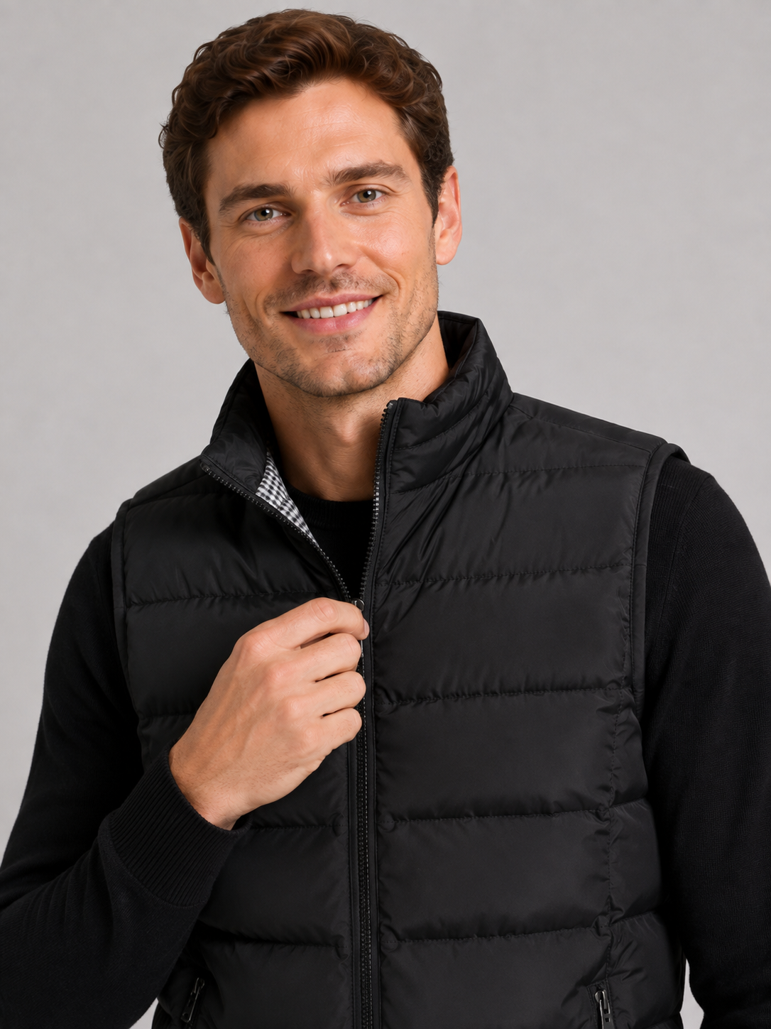 Men's puffer vest – Black detail view – Edward & Lawsen