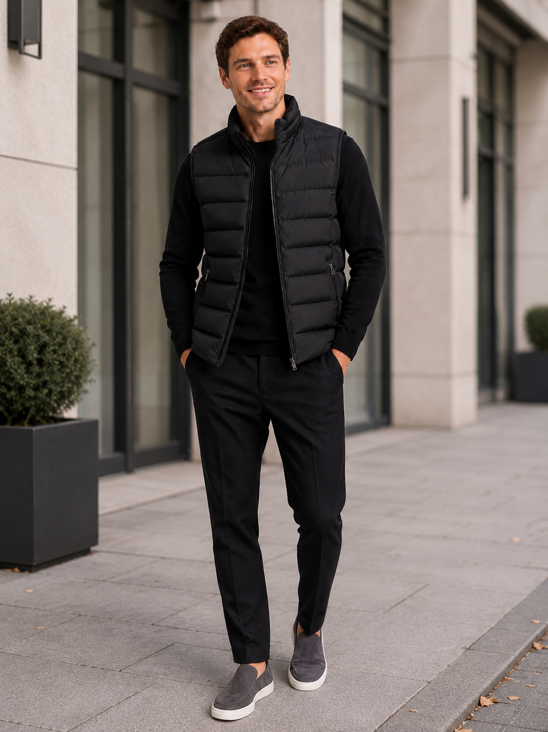 Men's puffer vest – Black lifestyle view – Edward & Lawsen