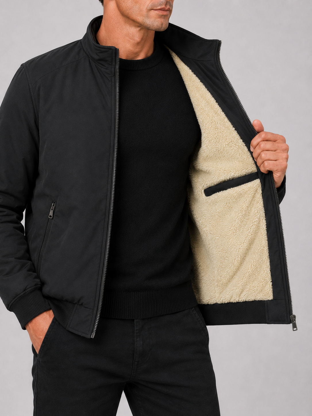 Men's winter jacket – Black detail view – Edward & Lawsen