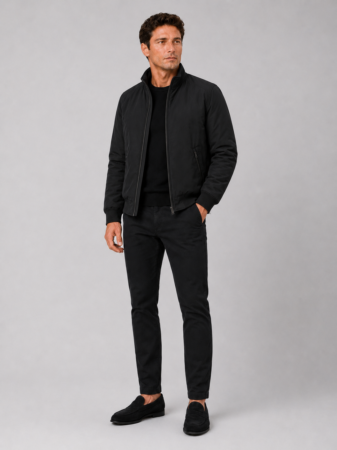 Men's winter jacket – Black full view – Edward & Lawsen