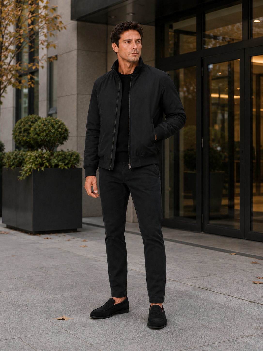 Men's winter jacket – Black lifestyle view – Edward & Lawsen