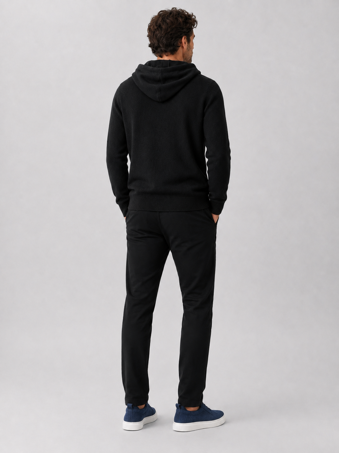 Men's wool hoodie sweater – Black back view – Edward & Lawsen