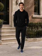 Men's wool hoodie sweater – Black lifestyle view – Edward & Lawsen