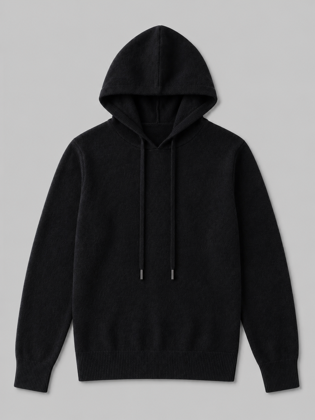 Men's wool hoodie sweater – Black product view – Edward & Lawsen